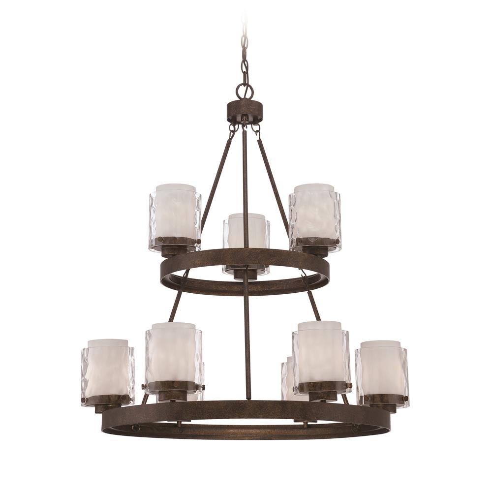 Craftmade 35429-PR Kenswick 9 Light Chandelier in Peruvian Bronze with Clear Hammered (Outer)/Frosted Ribbed (Inner) Glass